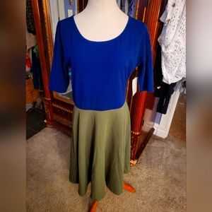 Lularoe Women Nicole Dress 2XL BLUE  Army Green  2 Color Dip Unicorn 🦄 NWT
